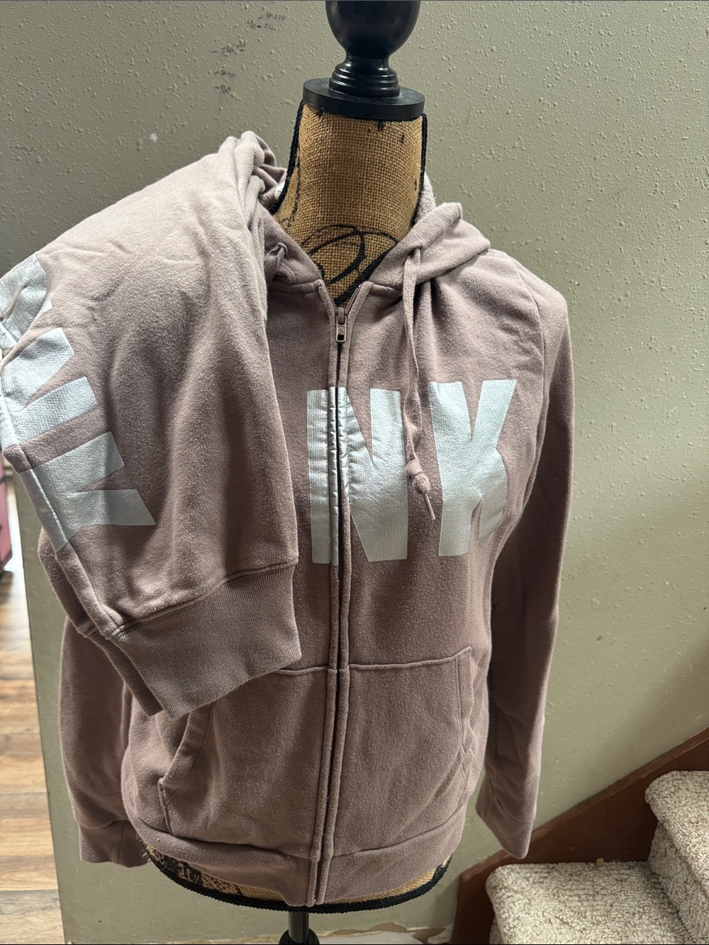 PINK Zip-Up Hoodie matching pants with silver Logo